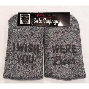 New Pink Cookie Womens Size Medium 4 10 I Wish You Were Beer Novelty Crew Socks